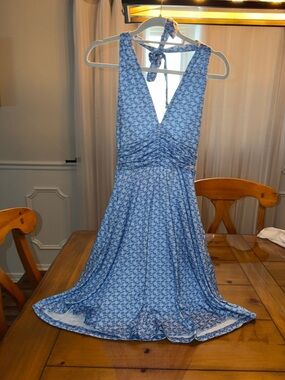 Blue Floral Halter V-Neck Women's Dress
